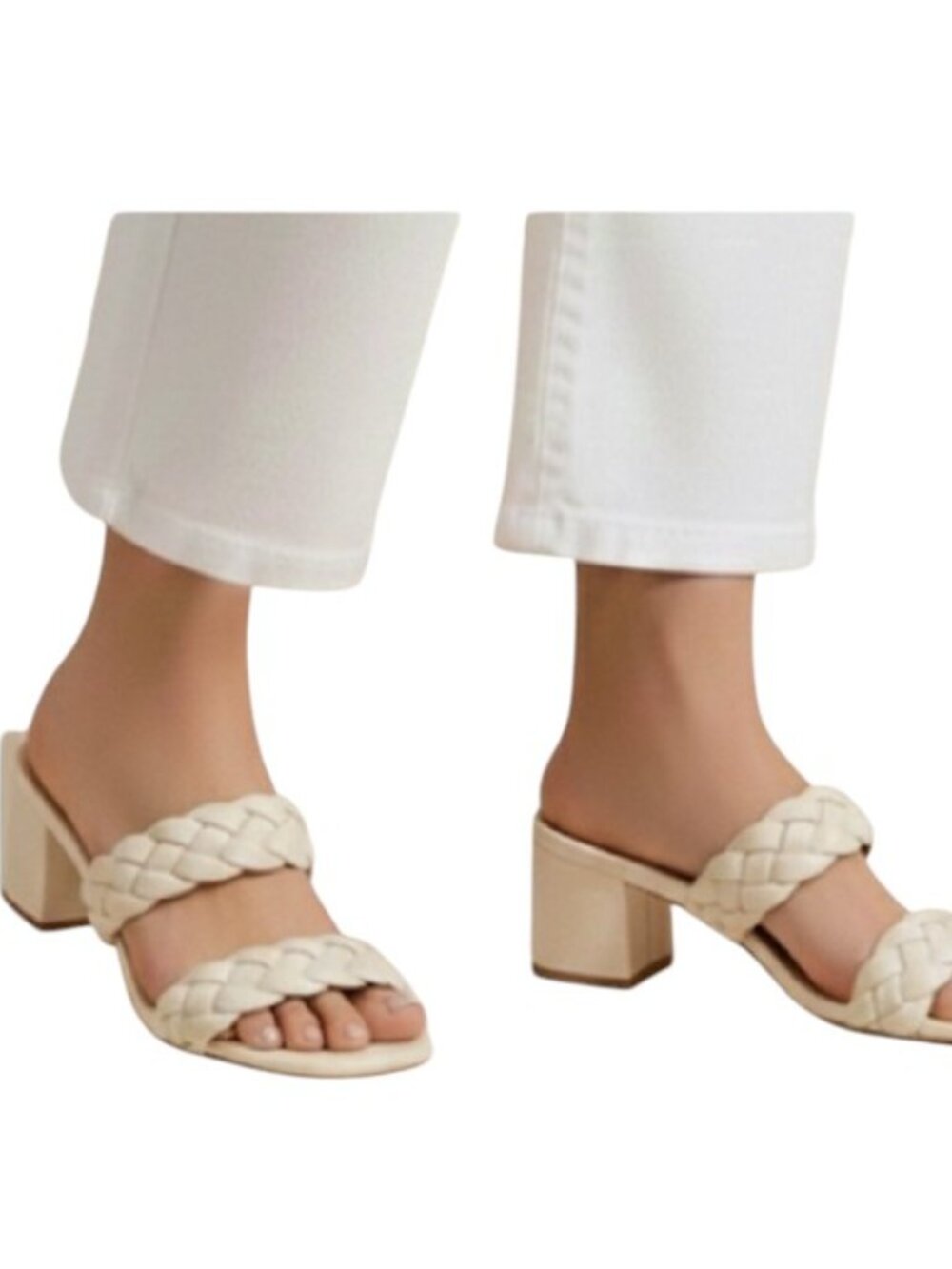 DV by Dolce Vita Cream Sabbie Braided Strap Chunky Heel Sandal Sz 7